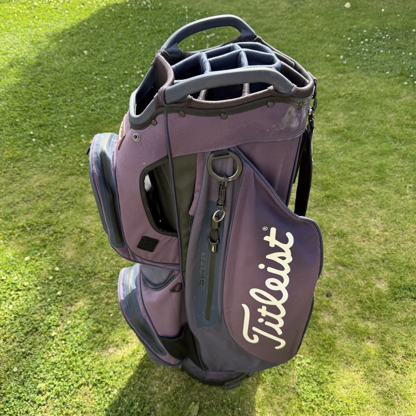 TITLEIST STADRY TROLLEY/CART GOLF BAG / 14 Way Divide / Purple/Blue / GOOD USED