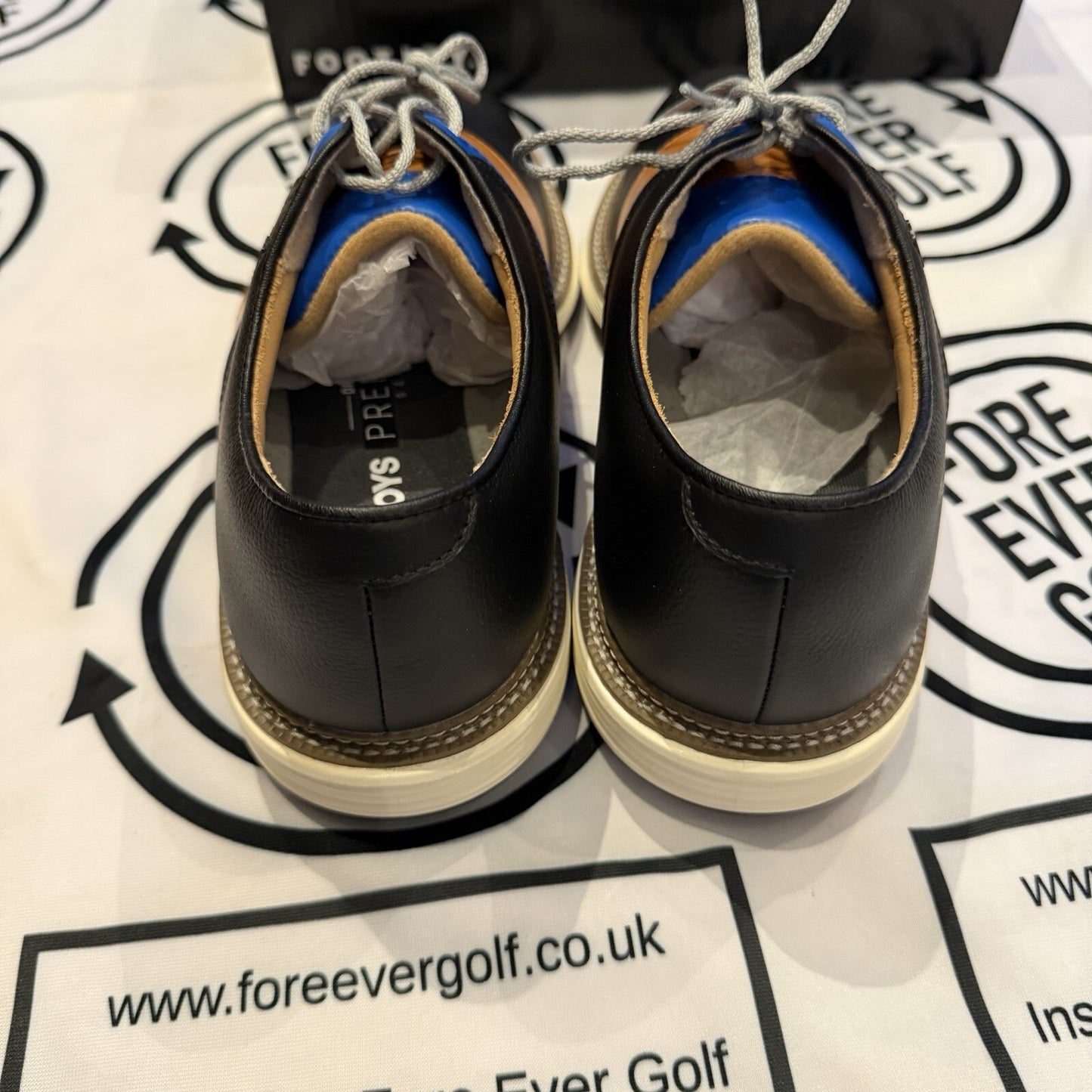 FOOTJOY MYJOYS PREMIER GOLF SHOES / Mens UK Size 8.5 / Black,Orange,Blue