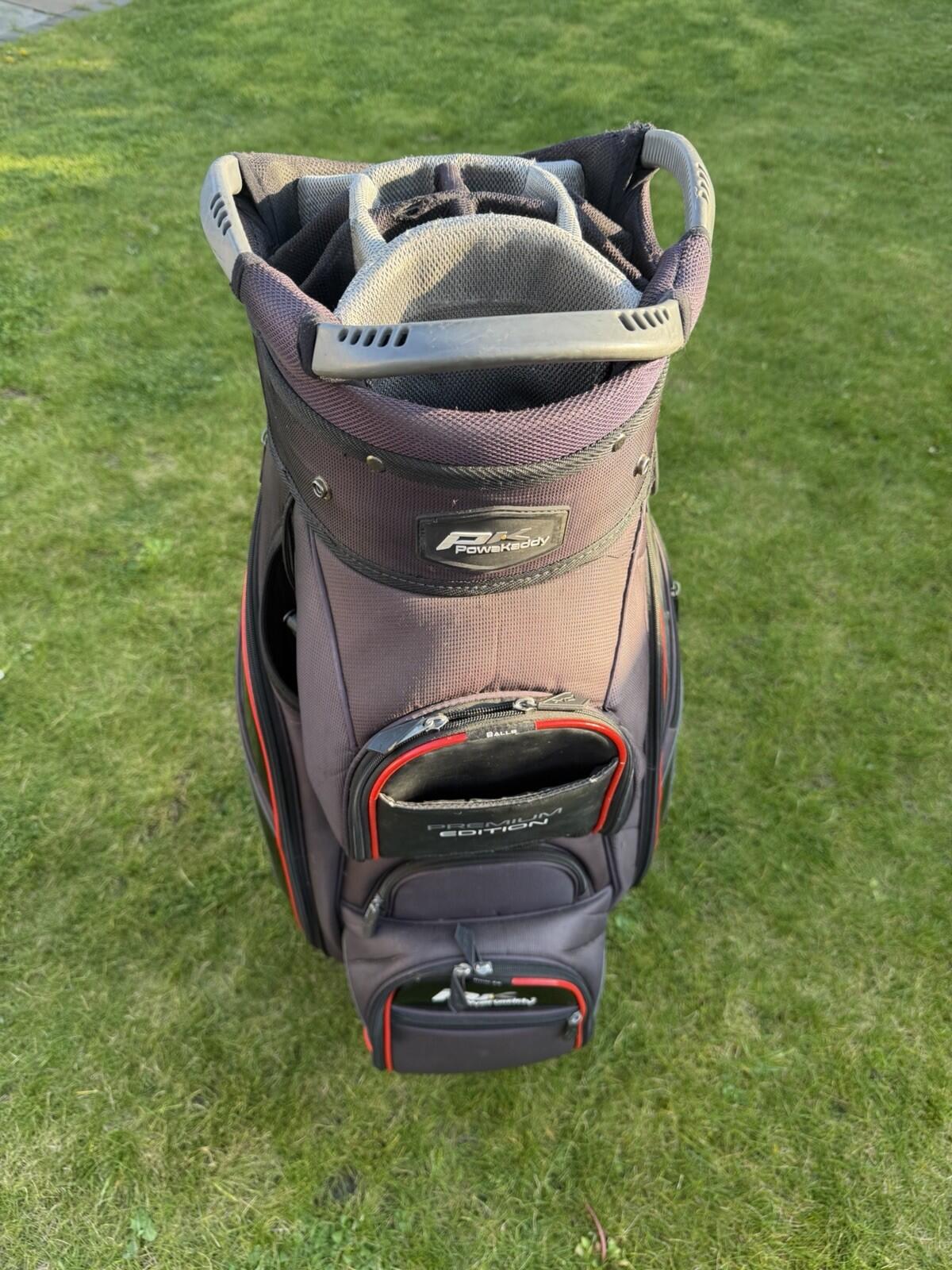 POWAKADDY PREMIUM EDITION GOLF CART BAG / 14 Way Divide / Black/Red / GOOD