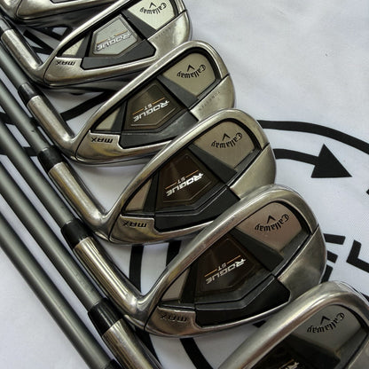 CALLAWAY ROGUE ST MAX IRONS / 5 - PW + SW / 60g Reg Flex Graphite Shafts / GOOD