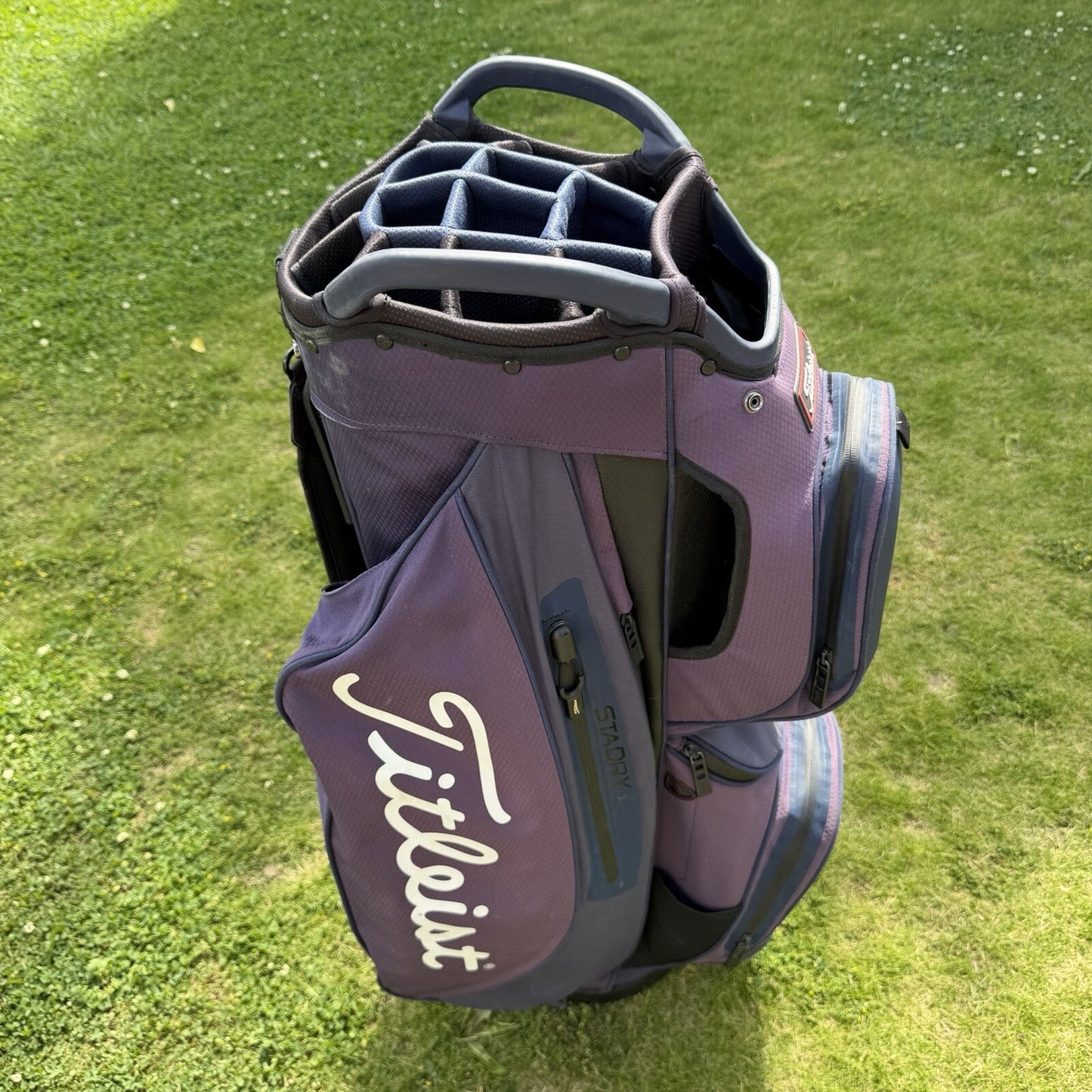 TITLEIST STADRY TROLLEY/CART GOLF BAG / 14 Way Divide / Purple/Blue / GOOD USED