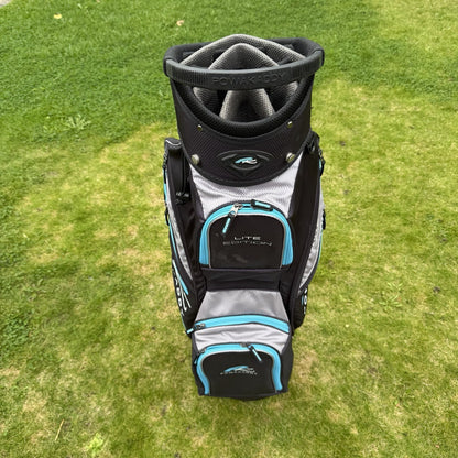 POWAKADDY LITE EDITION GOLF TROLLEY/CART BAG / 14 Way Divide Black/Blue / GOOD