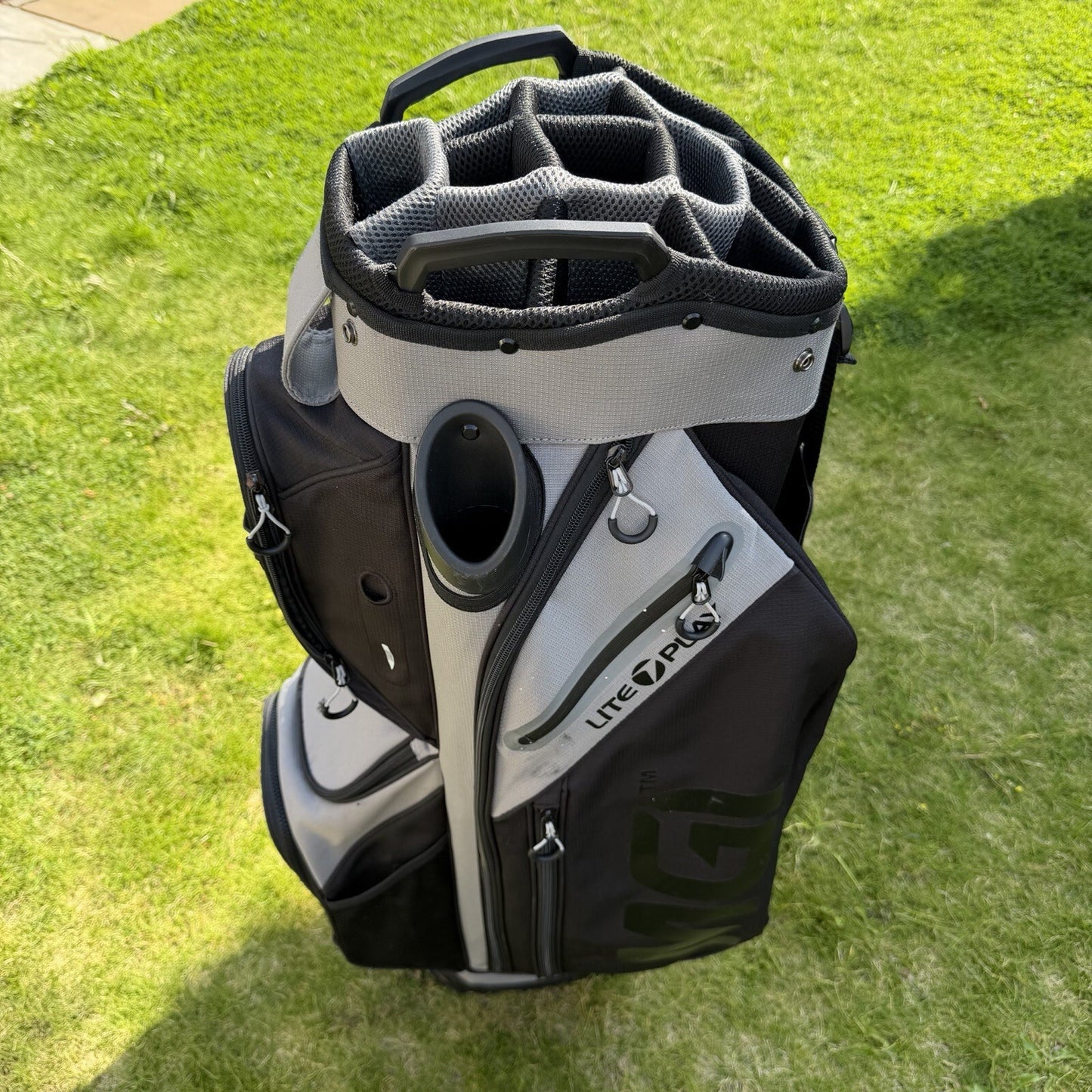 MGi LITE PLAY GOLF CART/TROLLEY BAG / 14 Way Divide / Grey / GOOD USED
