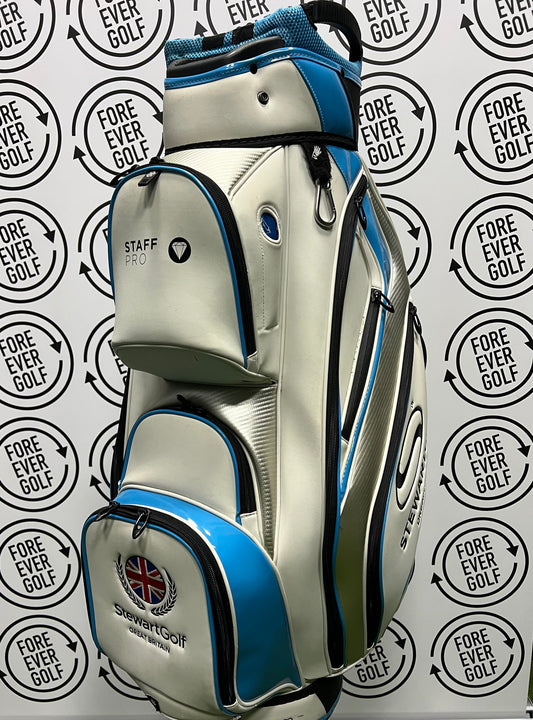 STEWART GOLF STAFF PRO GOLF BAG, White/Blue, 15 Way Divide