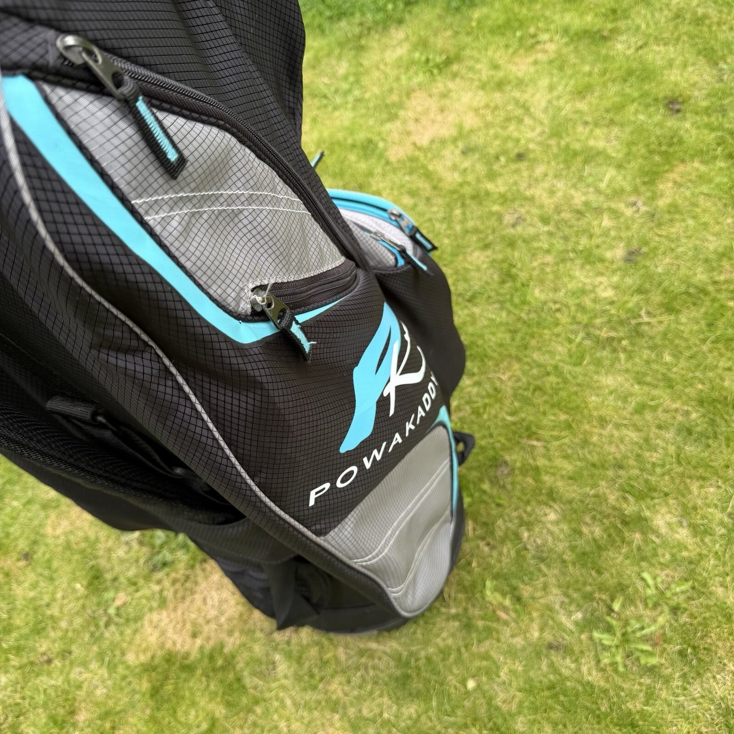 POWAKADDY LITE EDITION GOLF TROLLEY/CART BAG / 14 Way Divide Black/Blue / GOOD