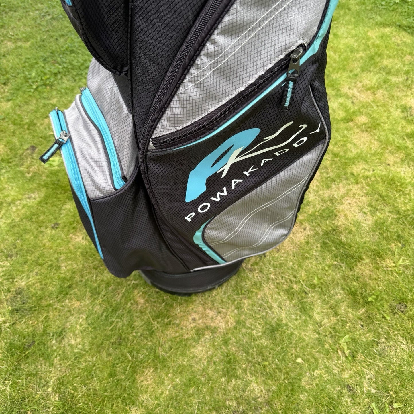 POWAKADDY LITE EDITION GOLF TROLLEY/CART BAG / 14 Way Divide Black/Blue / GOOD