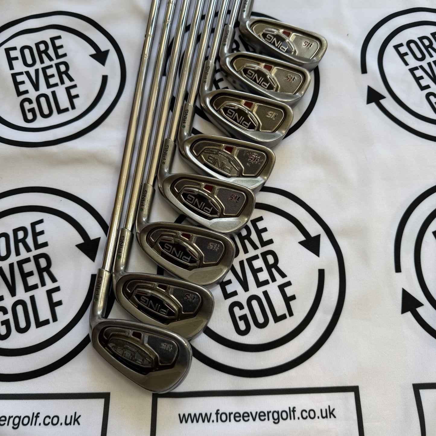 PING i15 IRONS / 3-PW / Mens RH / GREEN DOT / Stiff Flex / OK USED