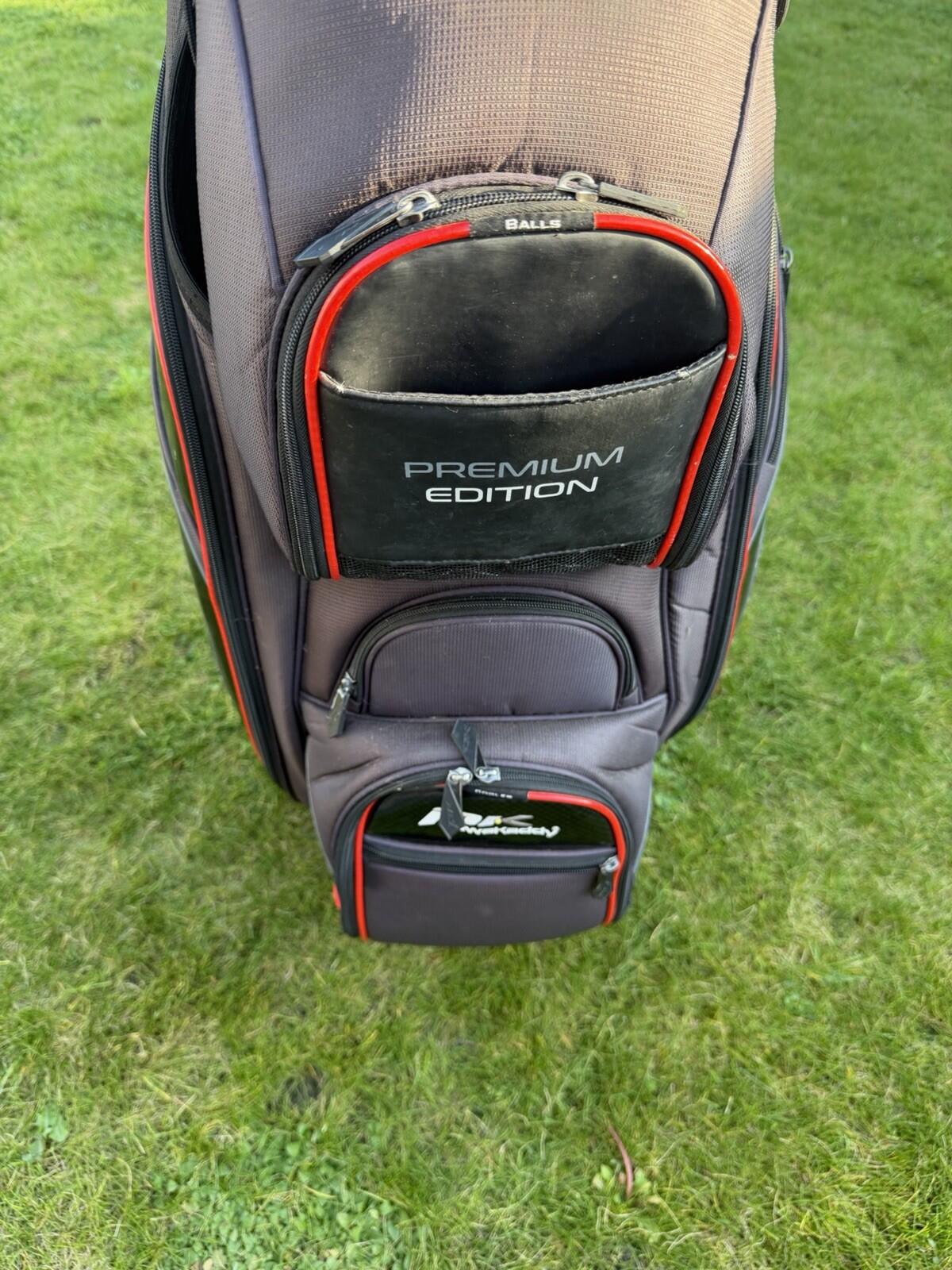 POWAKADDY PREMIUM EDITION GOLF CART BAG / 14 Way Divide / Black/Red / GOOD
