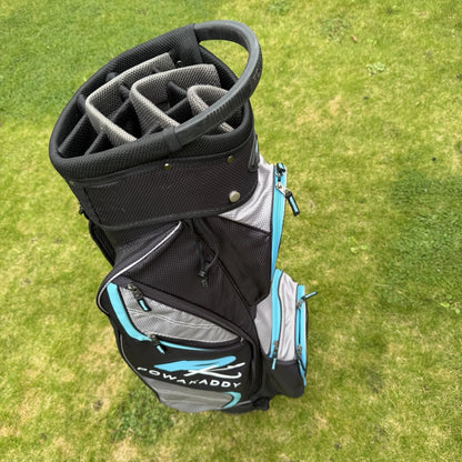 POWAKADDY LITE EDITION GOLF TROLLEY/CART BAG / 14 Way Divide Black/Blue / GOOD