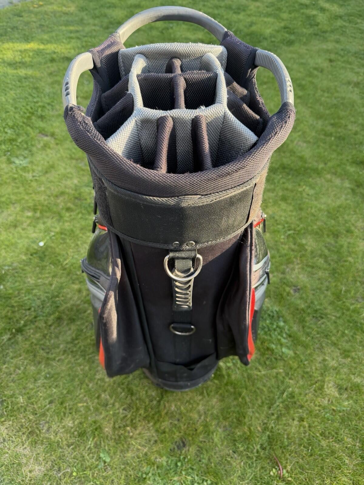 POWAKADDY PREMIUM EDITION GOLF CART BAG / 14 Way Divide / Black/Red / GOOD