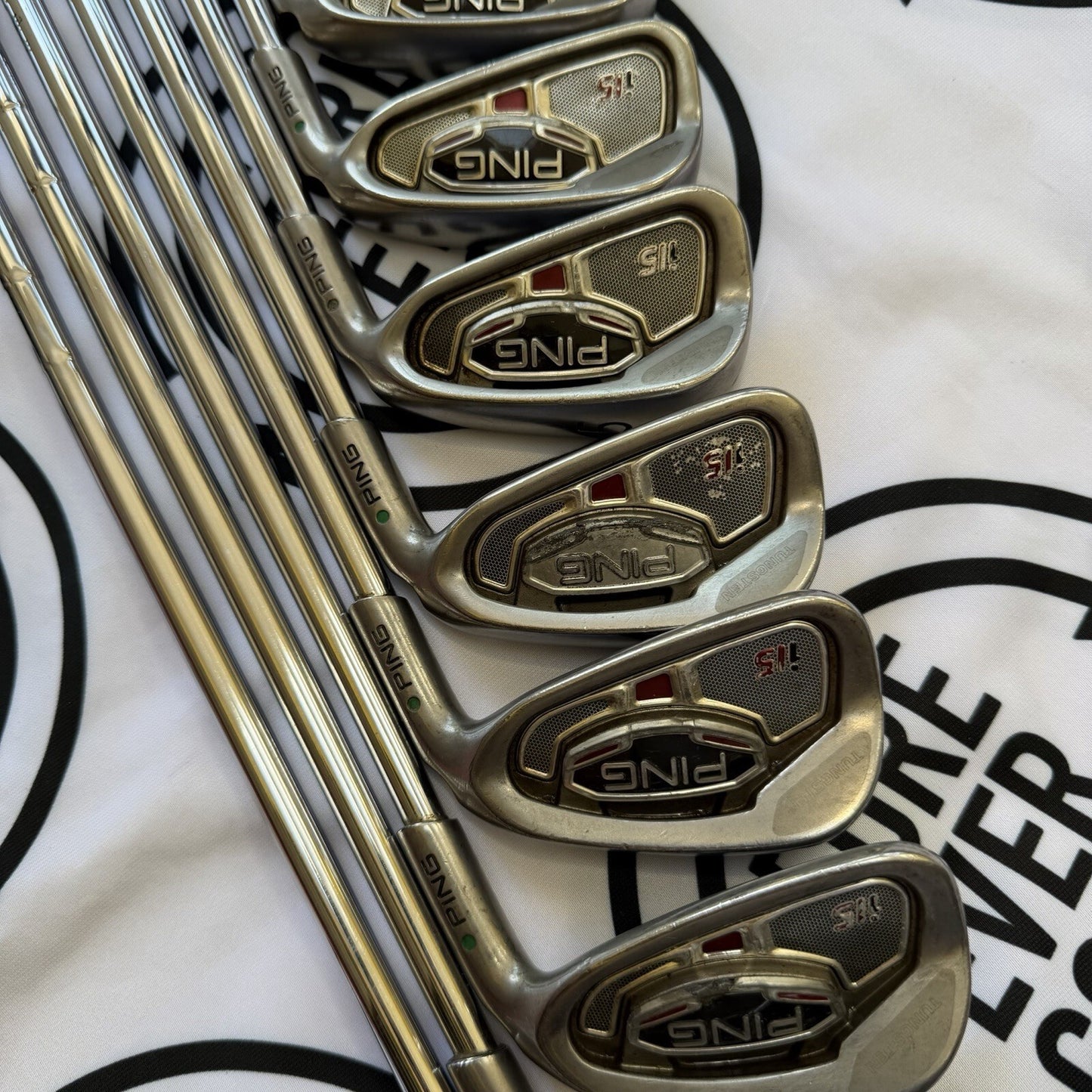PING i15 IRONS / 3-PW / Mens RH / GREEN DOT / Stiff Flex / OK USED