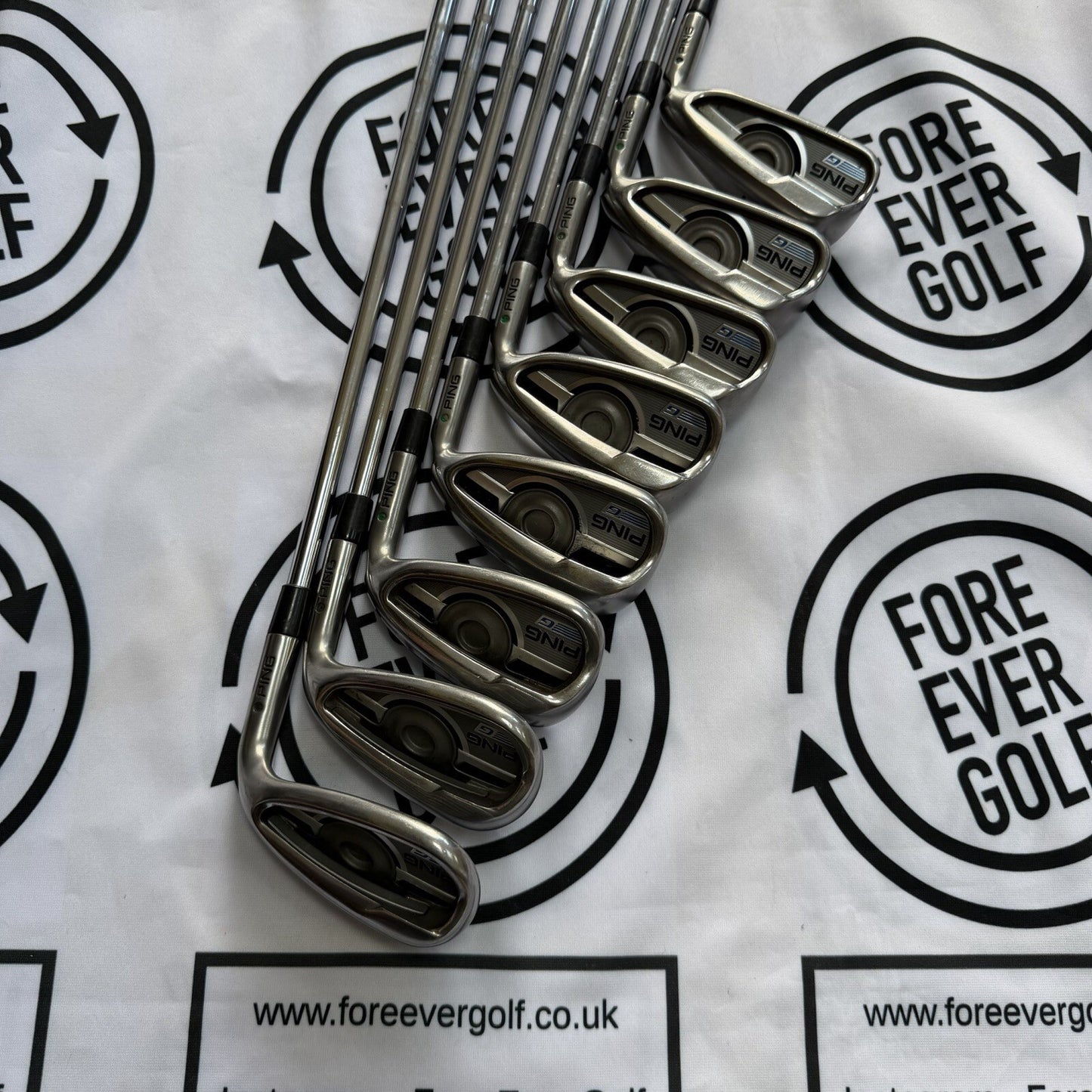 PING G SERIES IRONS / 5 - PW + SW + LW / Green Dot / RH / Reg Flex / GOOD USED
