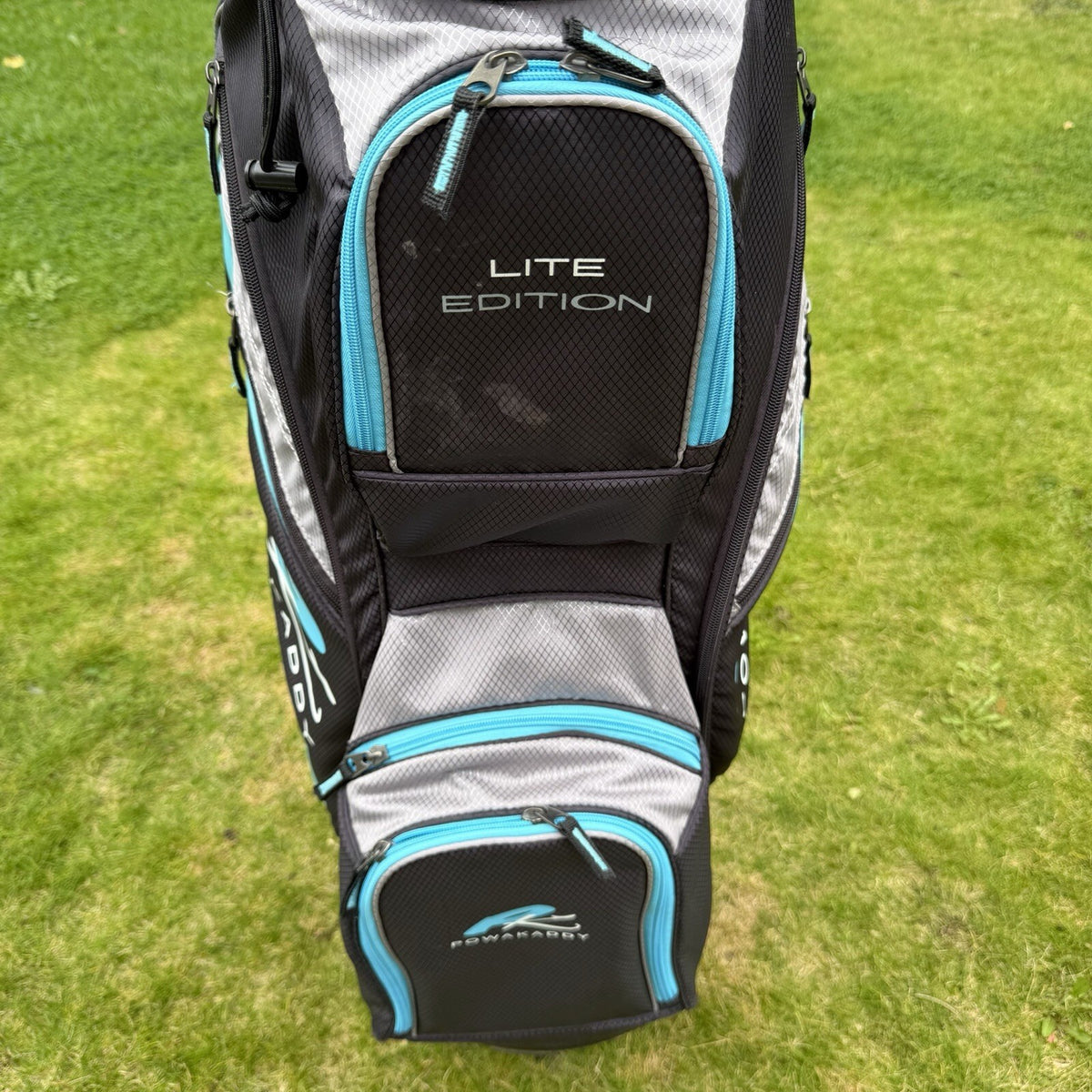 POWAKADDY LITE EDITION GOLF TROLLEY/CART BAG / 14 Way Divide Black/Blue / GOOD