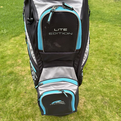 POWAKADDY LITE EDITION GOLF TROLLEY/CART BAG / 14 Way Divide Black/Blue / GOOD